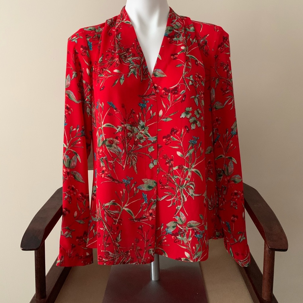 Red floral blouse